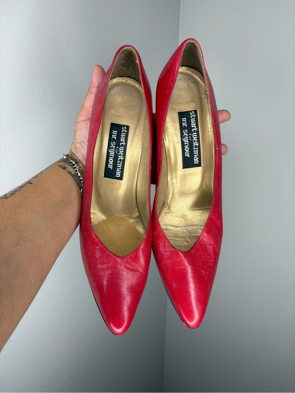 Stuart Weitzman Red Pointed-Toe Leather Pumps
